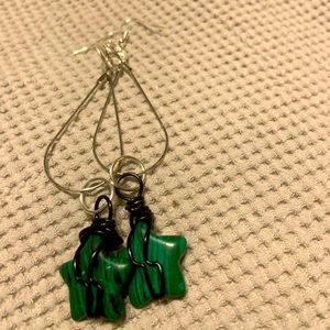 Malachite stone wire wrapped earrings handmade